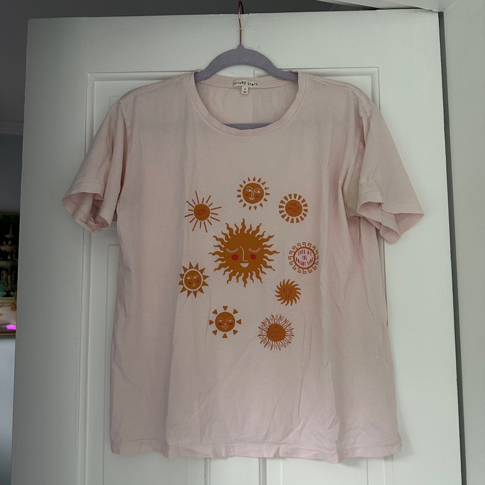 Future State UO Sunshine Positivity Light Pink Graphic Tee Shirt in Size Small